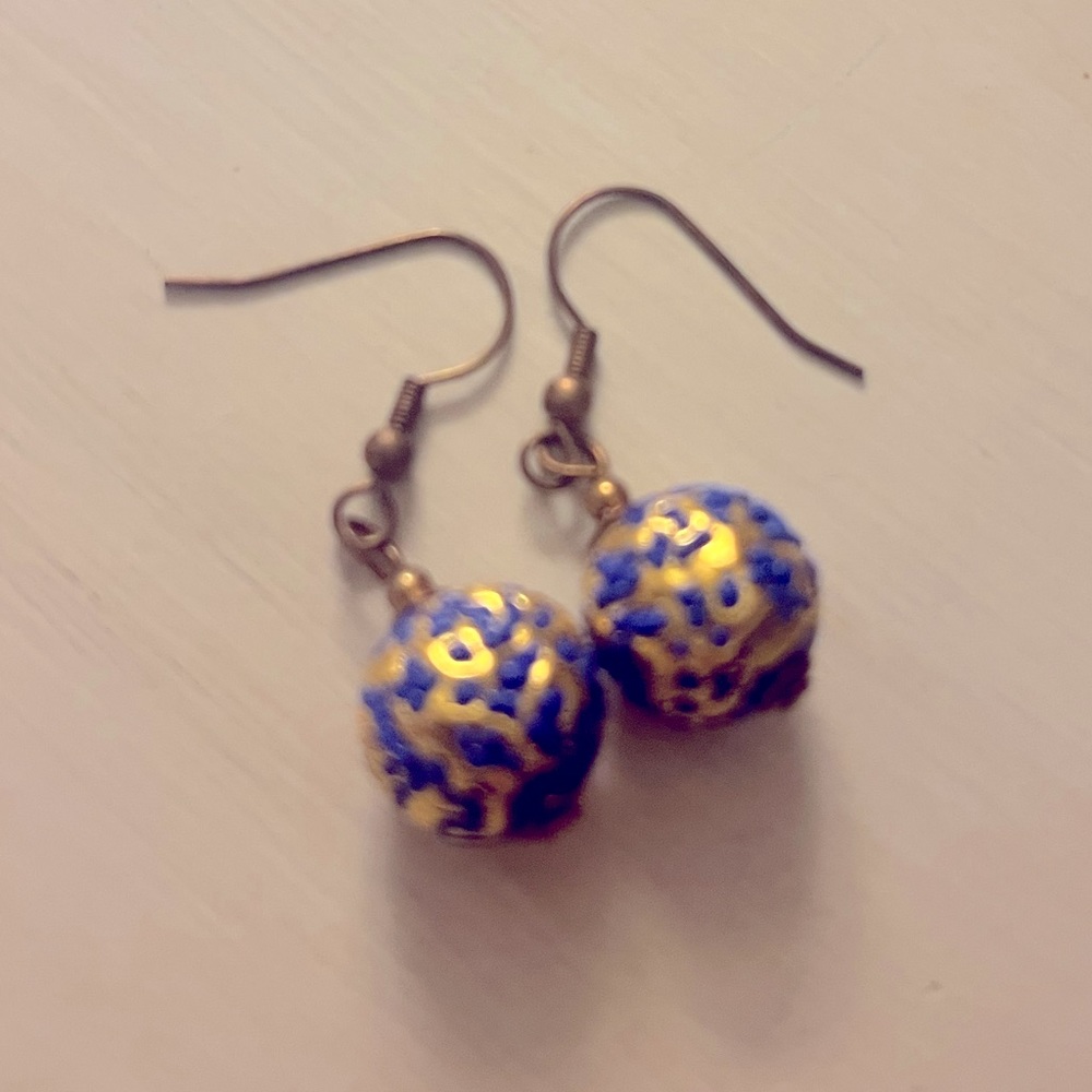 NWOT Anthropologie Royal Blue and Gold Globe Earrings
